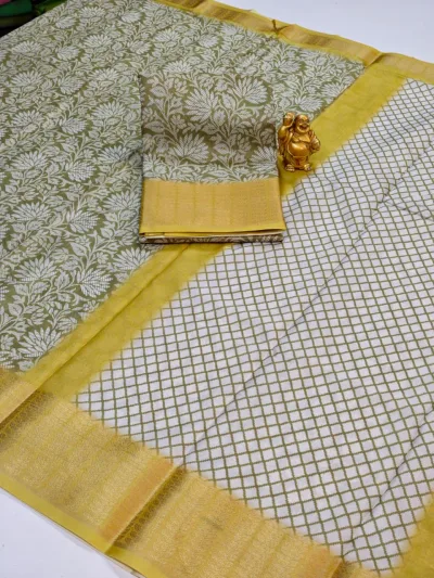 Hand-Block Printed Kalamkari Cotton-Silk Saree